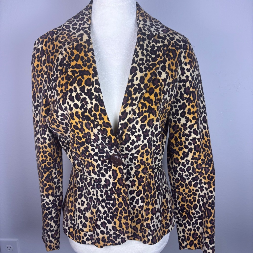 VTG Y2K Leopard Corduroy Blazer Petite 4P Red Satin Lined Mob wife maximalist
